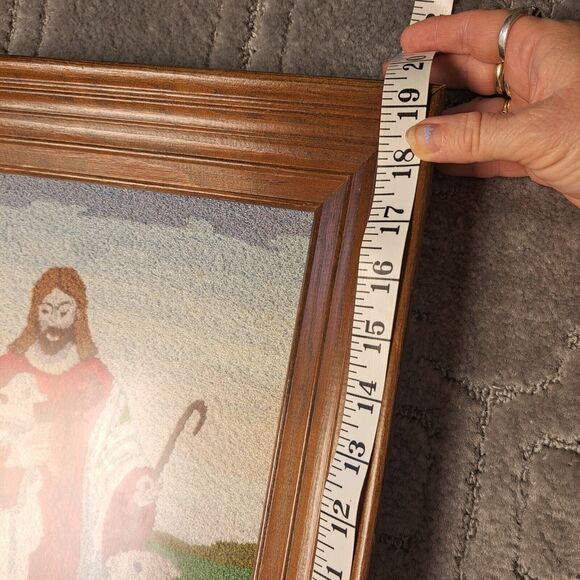 VTG Jesus THE SHEPERD Cross Stitch Wood Frame TAPESTRY RELIGIOUS WALL DECOR - Picture 4 of 10